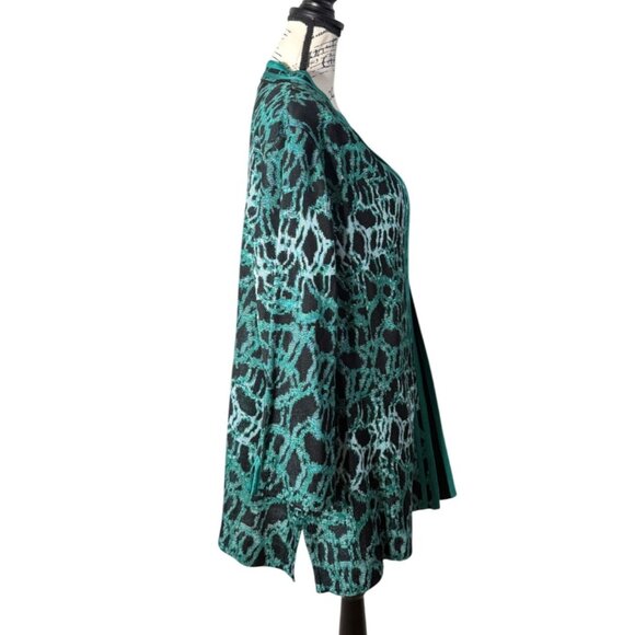 Ming Wang Womens 2X Open-Front Knit Cardigan Jacket Kelly Green Abstract Print - Picture 2 of 9